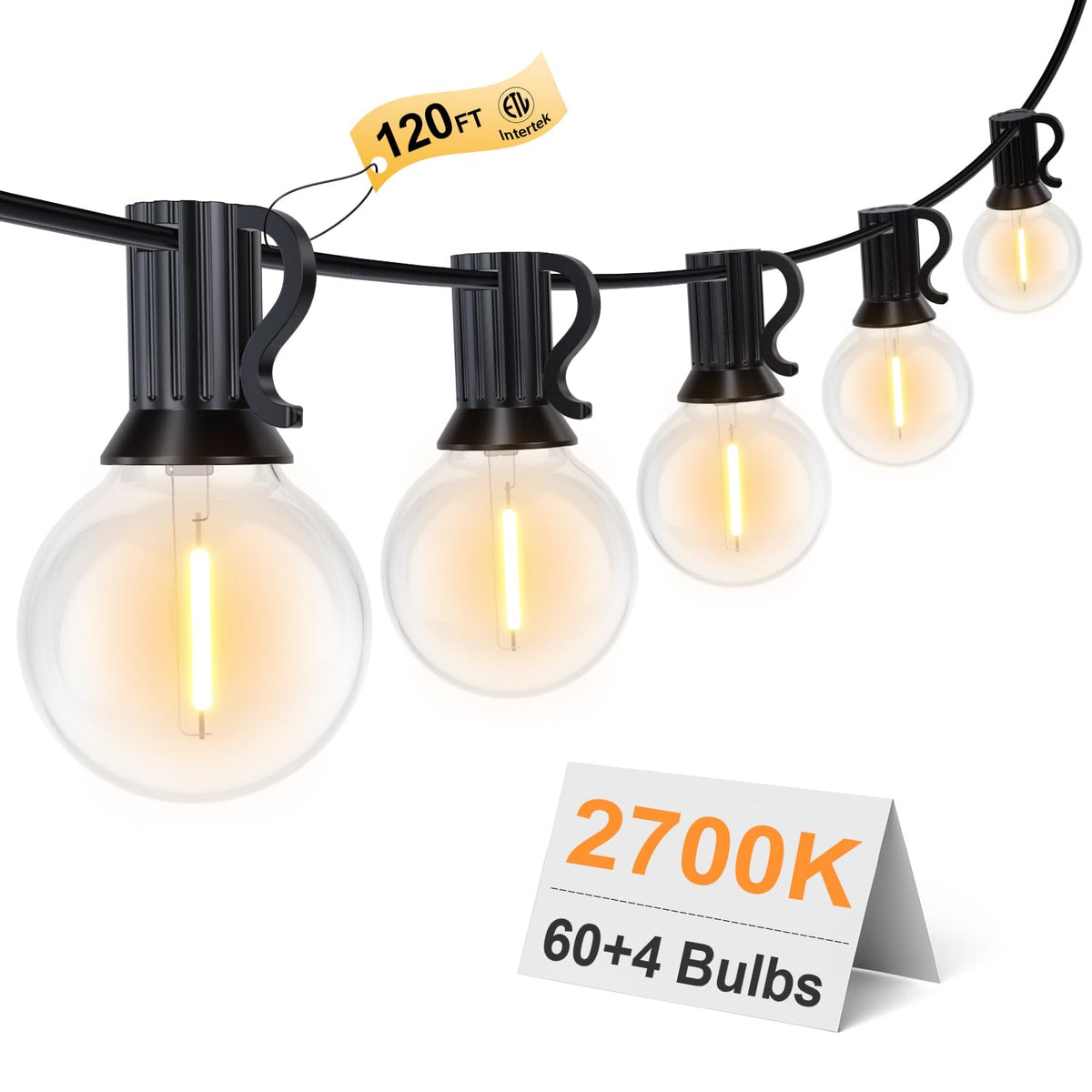 GPATIO Outdoor String Lights, 100FT G40 Bulbs Shatterproof Patio Lights, Waterproof Dimmable Hanging Outdoor Lights, Connectable LED Outside Lights for Backyard Yard Gazebo Porch Party