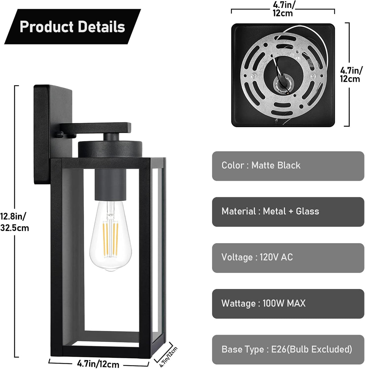 BesLowe Outdoor Wall Light Fixtures, Modern Black Exterior Wall Lanterns