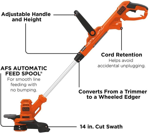 BLACK+DECKER Weed Wacker with Auto Feed, 14-Inch 2 in 1 String Trimmer Lawn Edger, Powerful 6.5-Amp Lightweight Electric Weed Eater (BESTA510)