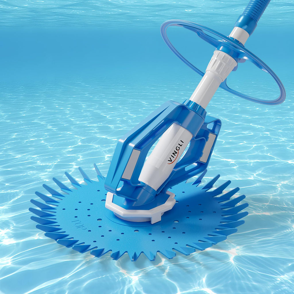 VINGLI Pool Cleaner, Automatic Wall-Climbing Pool Vacuum -Navy Blue&White