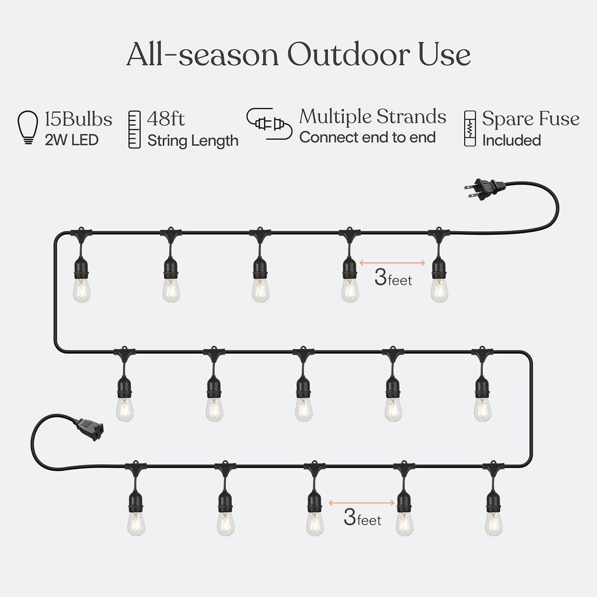 Brightech Ambience Pro - Waterproof LED Outdoor String Lights - 15 Hanging, Dimmable 2W Vintage Edison Bulbs - 48 Ft Commercial Grade Patio Lights Create Cafe Ambience in Your Backyard