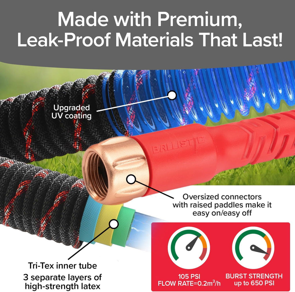Pocket Hose Ballistic 100 FT Expandable Garden Hose, No-Kink, As Seen on TV