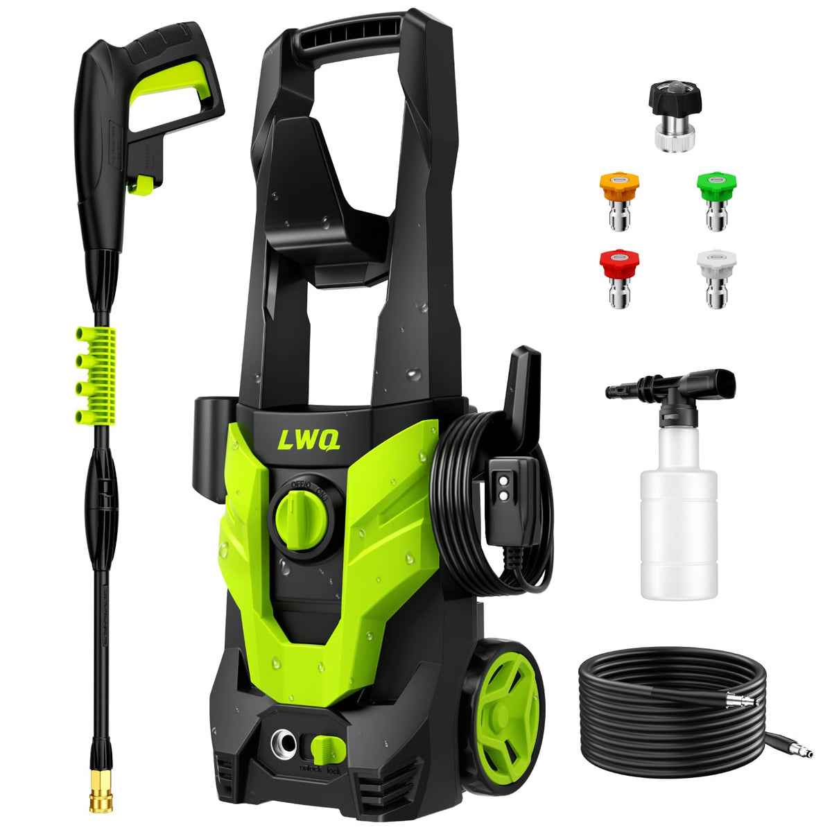 Pressure Washer, Power Washer with 4 Quick Connect Nozzles 1 Foam Cannon, High Pressure Cleaning Machine for Cars/Fences/Driveways/Patios/Farms/Home Cleaning(Bright Green)