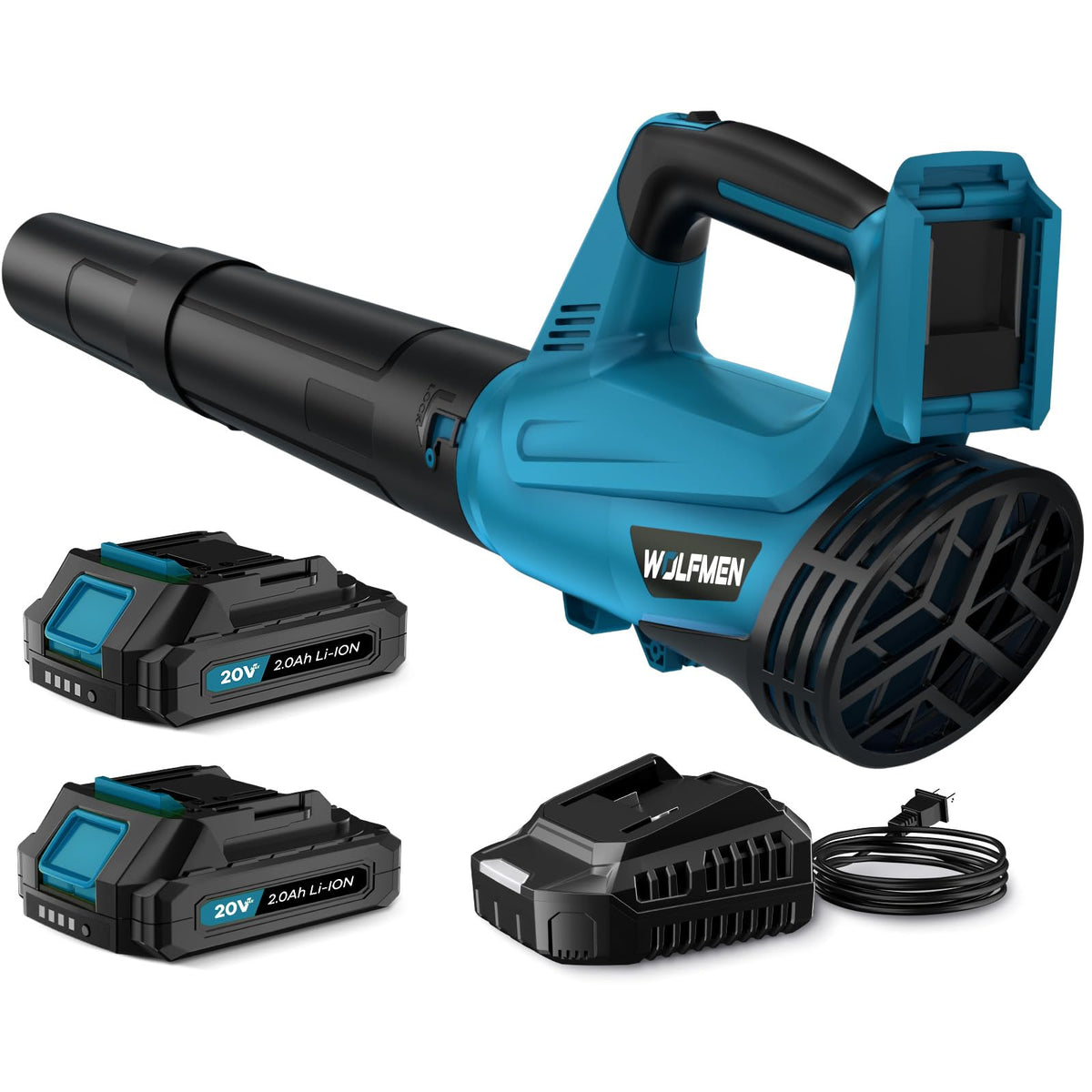 Leaf Blower, Electric Leaf Blower Cordless with 2 Batteries and Charger, 2 Speed Mode, Lightweight Cordless Leaf Blowers for Lawn Care, Blowing Leaves, Patio Cleaning and Dust, Green