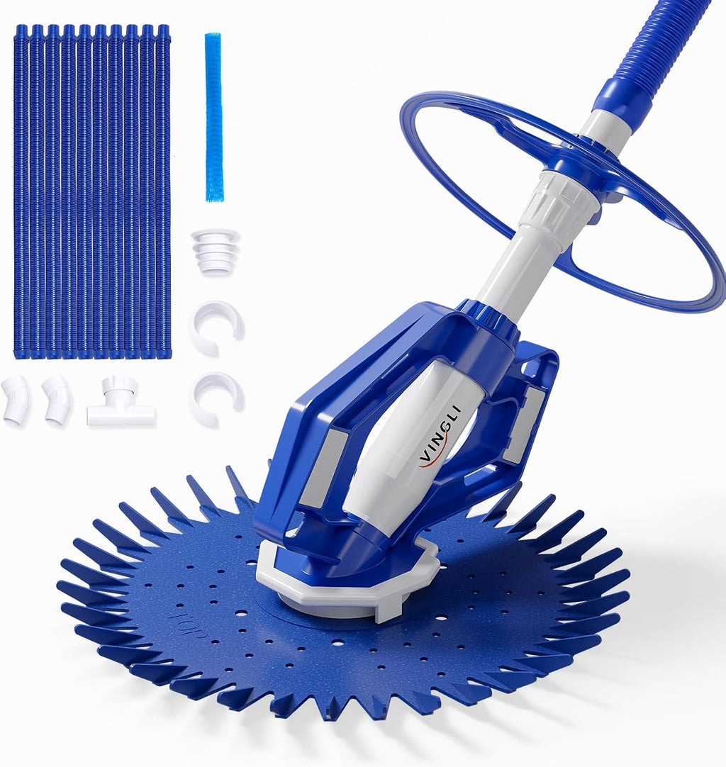VINGLI Pool Cleaner, Automatic Wall-Climbing Pool Vacuum -Navy Blue&White