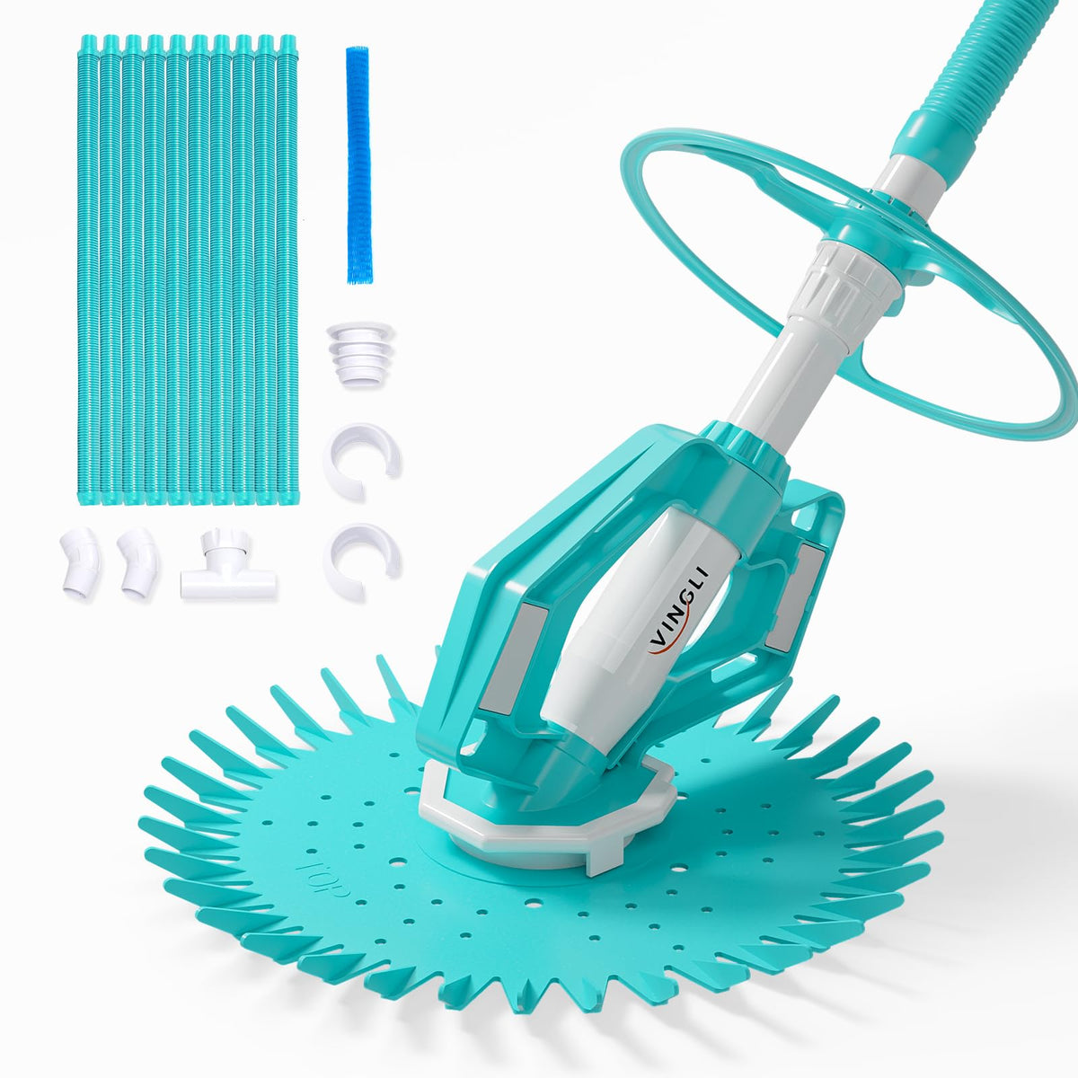 VINGLI Pool Cleaner, Automatic Wall-Climbing Pool Vacuum -Navy Blue&White