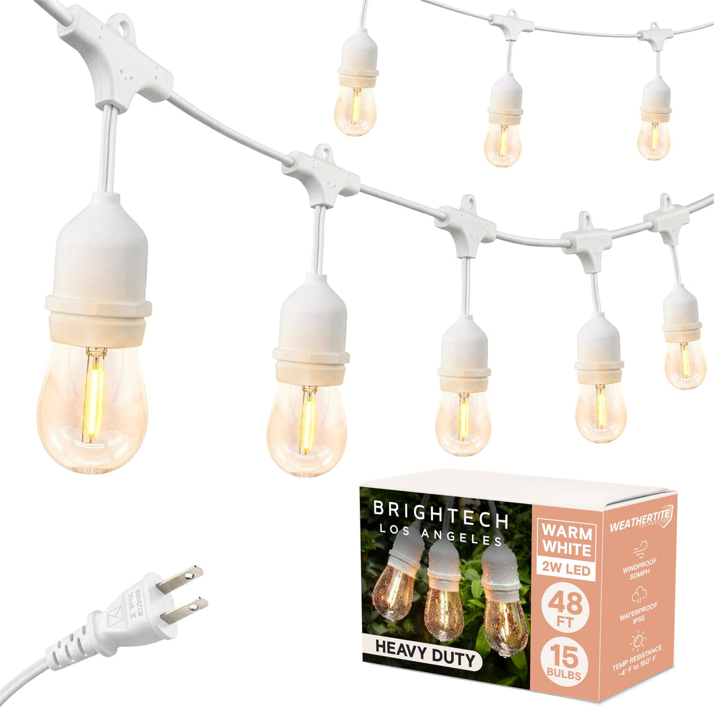 Brightech Ambience Pro - Waterproof LED Outdoor String Lights - 15 Hanging, Dimmable 2W Vintage Edison Bulbs - 48 Ft Commercial Grade Patio Lights Create Cafe Ambience in Your Backyard