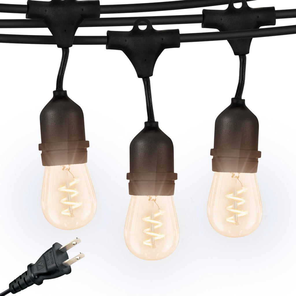 Brightech Ambience Pro - Waterproof LED Outdoor String Lights - 15 Hanging, Dimmable 2W Vintage Edison Bulbs - 48 Ft Commercial Grade Patio Lights Create Cafe Ambience in Your Backyard
