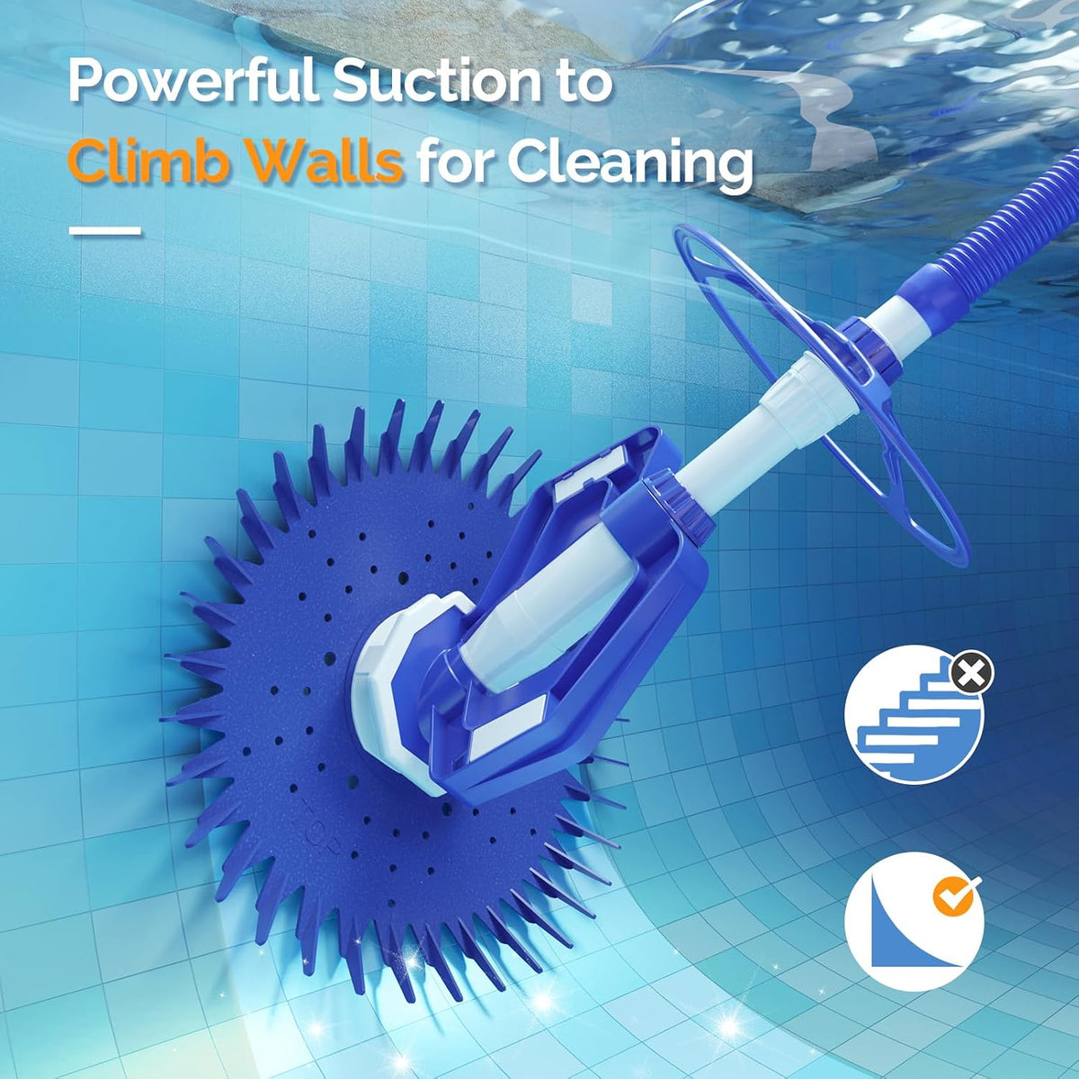 VINGLI Pool Cleaner, Automatic Wall-Climbing Pool Vacuum -Navy Blue&White
