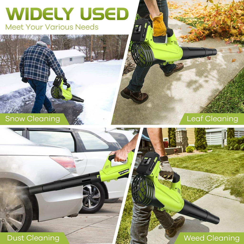 Leaf Blower, Electric Leaf Blower Cordless with 2 Batteries and Charger, 2 Speed Mode, Lightweight Cordless Leaf Blowers for Lawn Care, Blowing Leaves, Patio Cleaning and Dust, Green