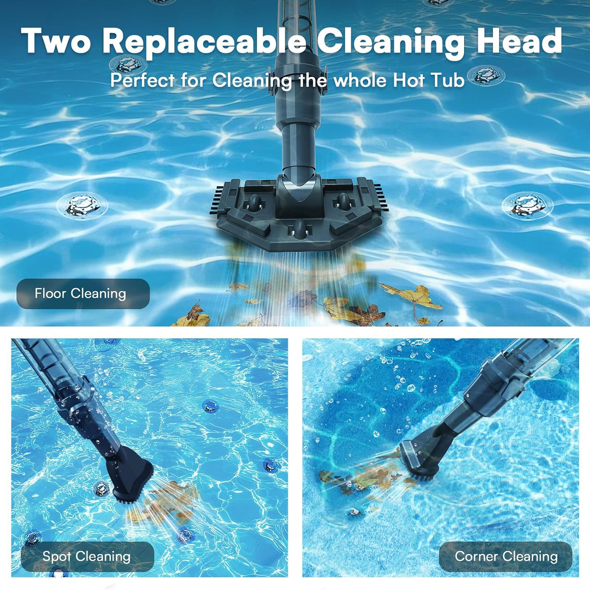 PoolMr Handheld Pool Vacuum for Above Ground Pool & Hot Tub Vacuum, with 2 Brush Heads, 90 Mins Running Time, 13.2 Gallons/Min Powerful Suction, Ideal for Cleaning Debris and Sand Underwater, Black