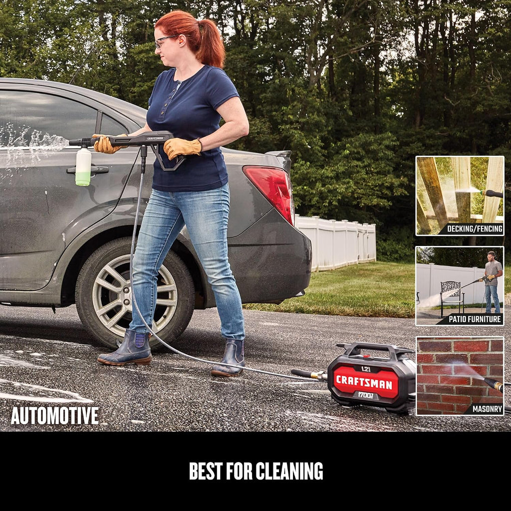CRAFTSMAN Electric Pressure Washer, Cold Water, Lightweight Corded Power Washer for Cars, Driveways, Patio and Garage, Powerful 1700-PSI, 1.2-GPM, Compact, Easy to Use (CMEPW1700)