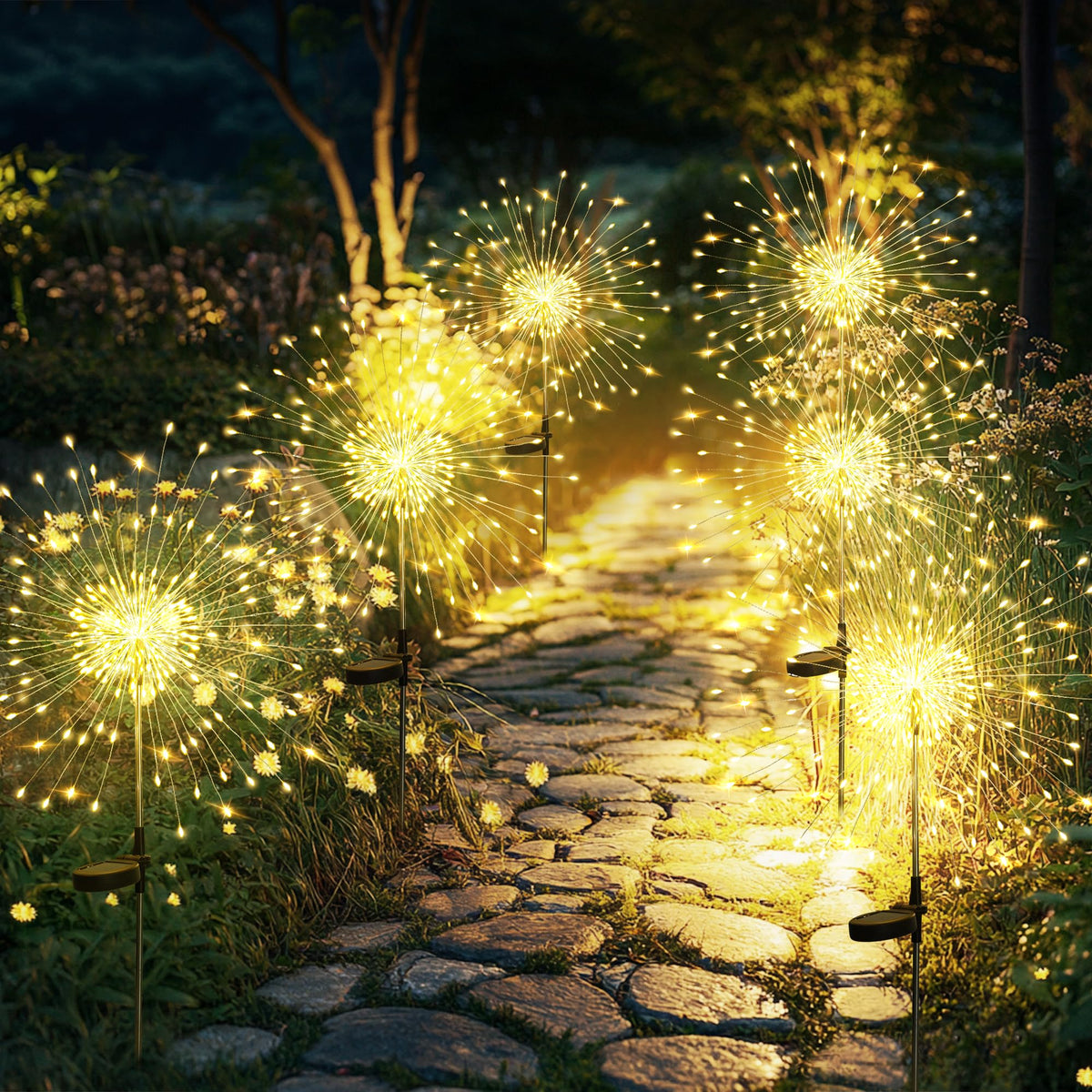 GIGALUMI 2 Pack Solar Firework Lights Outdoor, Garden Decor, Warm White